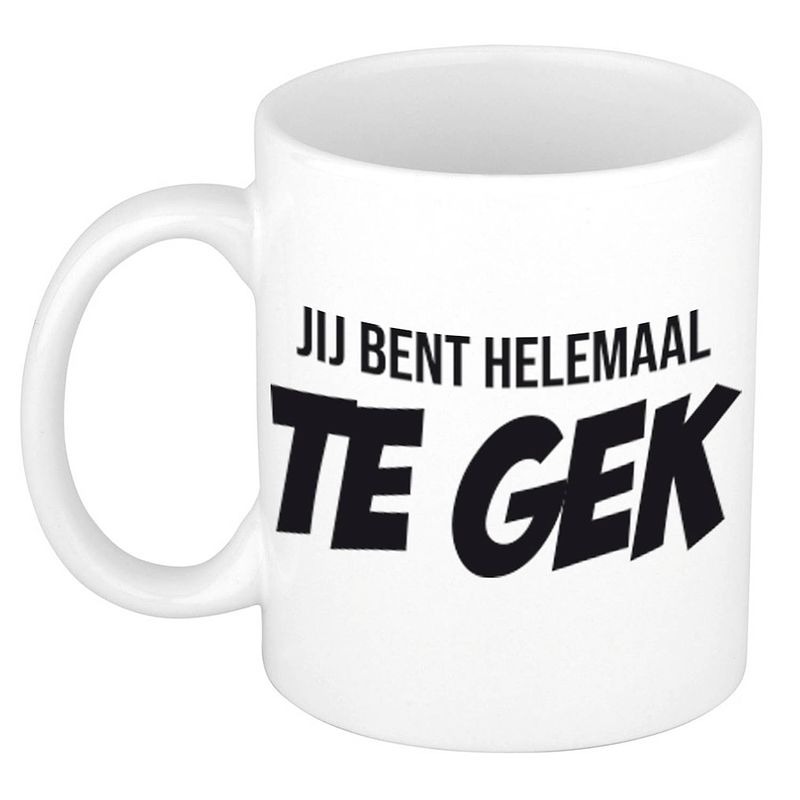 Foto van Jij bent helemaal te gek mok / beker wit cadeau collega 300 ml - feest mokken