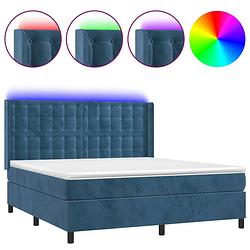 Foto van Vidaxl boxspring met matras en led fluweel donkerblauw 180x200 cm