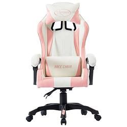 Foto van The living store racestoel gaming - kunstleer - roze/wit - 64x65x119 cm - gasveer en verstelmechanisme