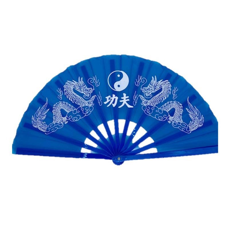 Foto van Handwaaier/tai chi waaier yin yang blauw polyester - verkleedattributen