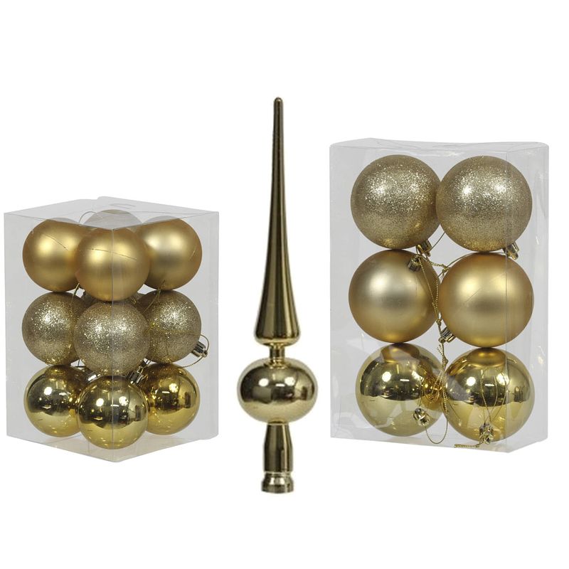 Foto van Kerstversiering set kerstballen met piek goud 6 - 8 cm - pakket van 54x stuks - kerstbal