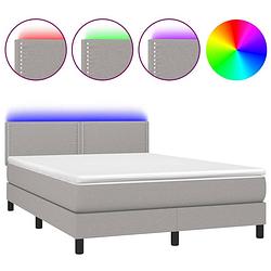 Foto van Vidaxl boxspring met matras en led stof lichtgrijs 140x200 cm