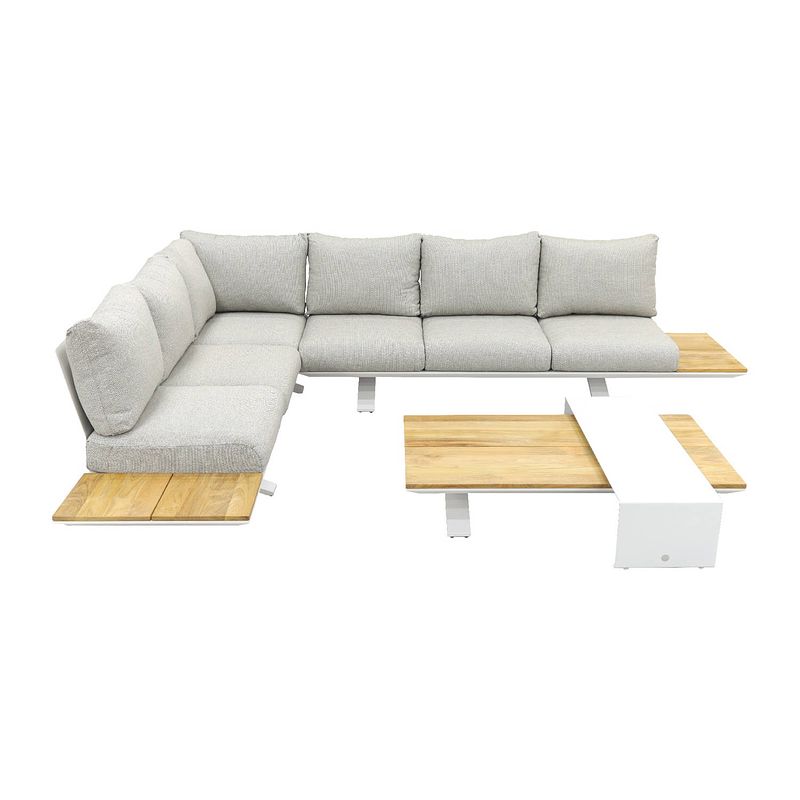 Foto van Suns stockholm loungeset - white/teak - soft grey