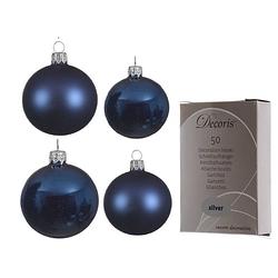 Foto van Glazen kerstballen pakket donkerblauw glans/mat 38x stuks 4 en 6 cm inclusief haakjes - kerstbal