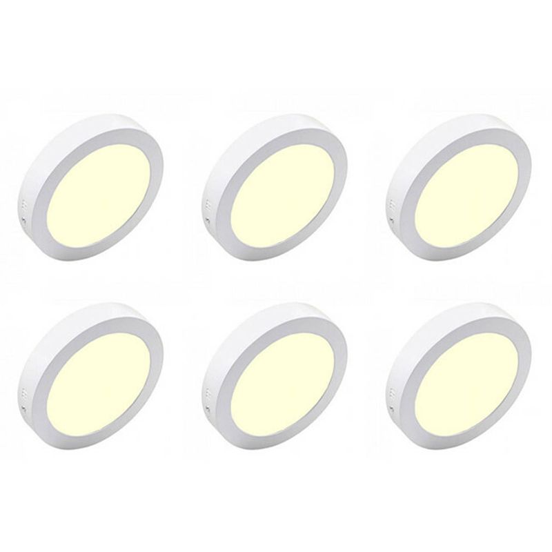 Foto van Led downlight 6 pack - opbouw rond 12w - warm wit 3000k - mat wit aluminium - ø170mm