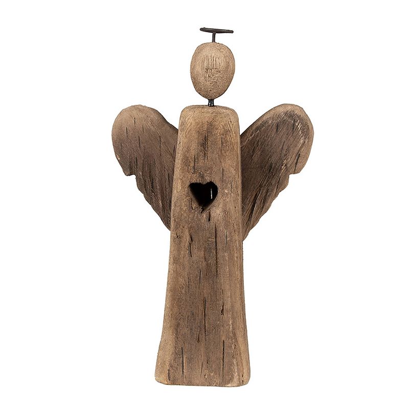 Foto van Clayre & eef decoratie beeld engel 13 cm bruin hout bruin