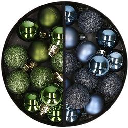 Foto van 34x stuks kunststof kerstballen groen en donkerblauw 3 cm - kerstbal