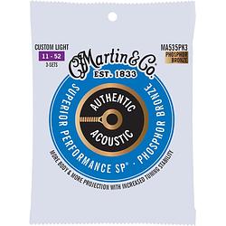 Foto van Martin strings ma535pk3 authentic acoustic sp phosphor bronze 3-pack custom light 11-52 snarensets voor westerngitaar (3 sets)