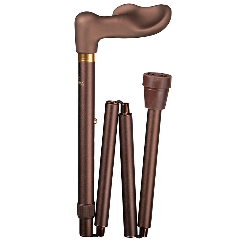 Foto van Gastrock opvouwbare wandelstok - brons - rechtshandig - ergonomisch handvat - soft-touch - aluminium - lengte 88 - 98 cm