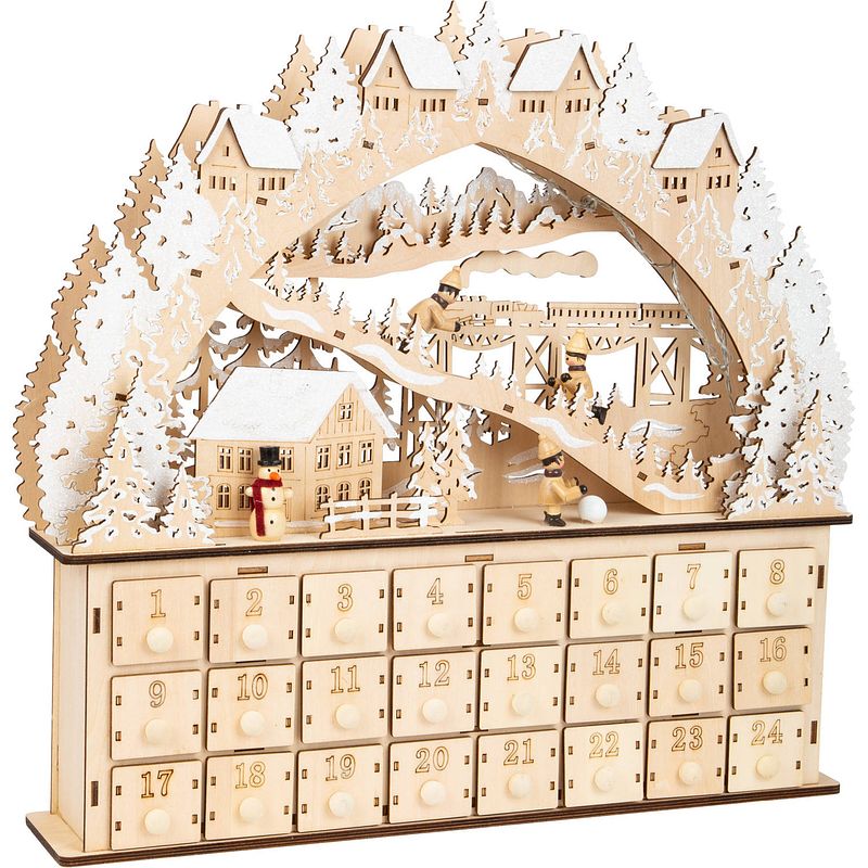 Foto van Small foot adventskalender sneeuw 42 x 7 cm hout beige/wit