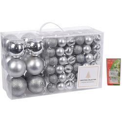 Foto van 94-delige kerstboomversiering kunststof kerstballen set zilver incl. 150x ophanghaakjes - kerstbal