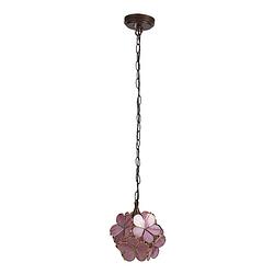 Foto van Haes deco - hanglamp tiffany roze, geel 21x21x17/90 cm e14/max 1x40w