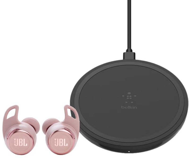 Foto van Jbl reflect flow pro roze + belkin boost up draadloze oplader 10w zwart