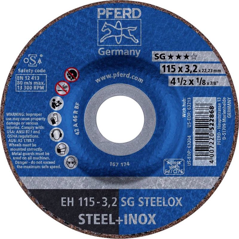 Foto van Pferd eh 115-3,2 sg steelox 61332432 doorslijpschijf gebogen 115 mm 22.23 mm 25 stuk(s)