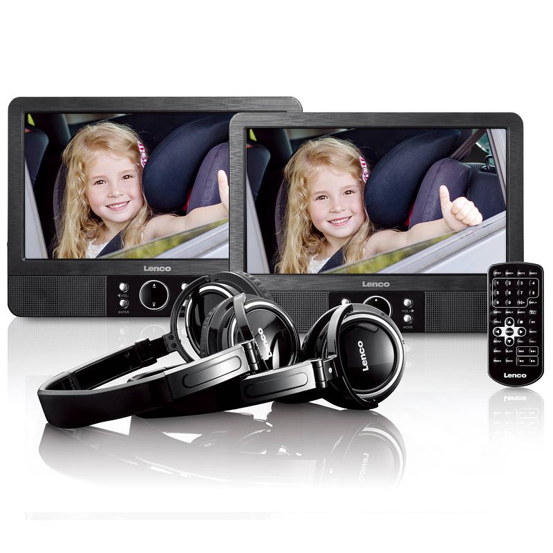 Foto van 9"" dubbel scherm - portable dvd-speler met hoofdtelefoon en brackets lenco mes-415 zwart