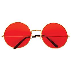 Foto van Hippie flower power sixties ronde glazen zonnebril rood - verkleedbrillen