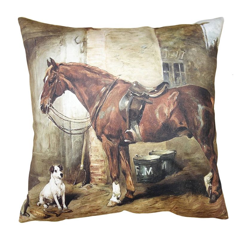 Foto van Clayre & eef kussenhoes 45x45 cm bruin polyester paard sierkussenhoes bruin sierkussenhoes