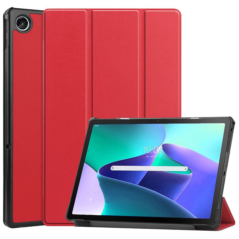 Foto van Basey lenovo tab m10 plus (3e gen) hoesje kunstleer hoes case cover - rood