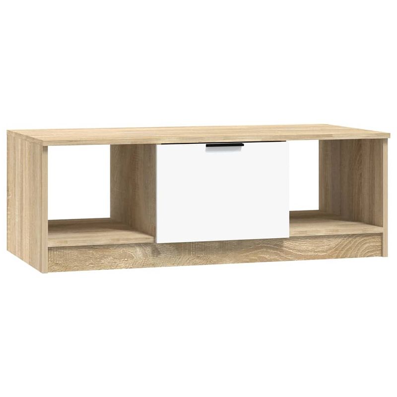 Foto van The living store salontafel 102x50x36 cm - wit en sonoma eiken - hoge kwaliteit bewerkt hout