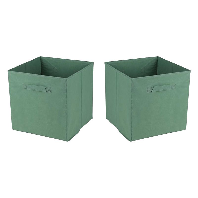 Foto van Urban living opbergmand/kastmand square box - 2x - karton/kunststof - 29 liter - groen - 31 x 31 x 31 cm - opbergmanden