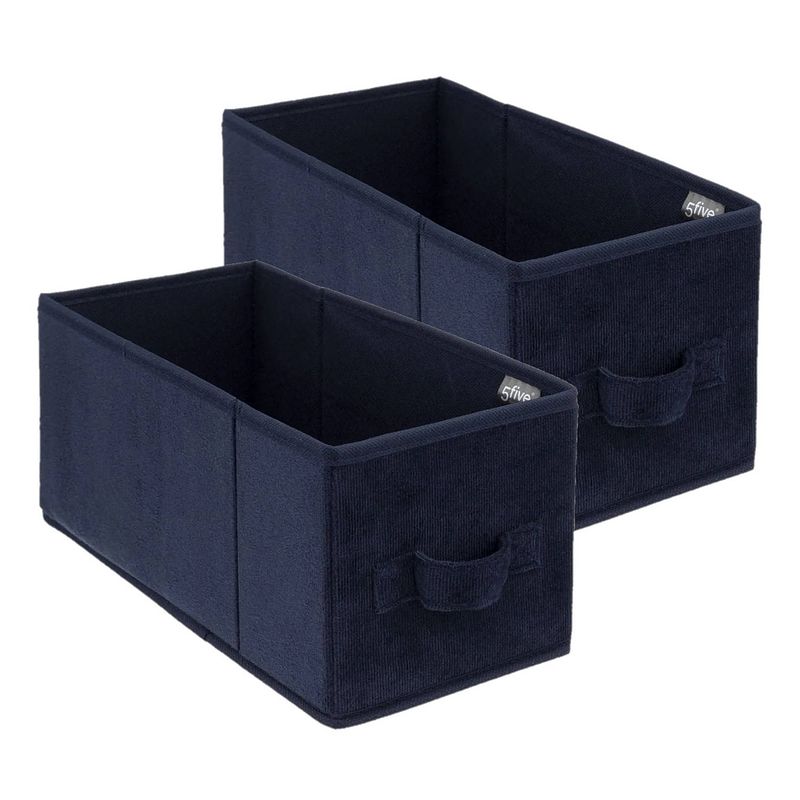 Foto van Set van 2x stuks opbergmand/kastmand 7 liter donkerblauw polyester 31 x 15 x 15 cm - opbergmanden