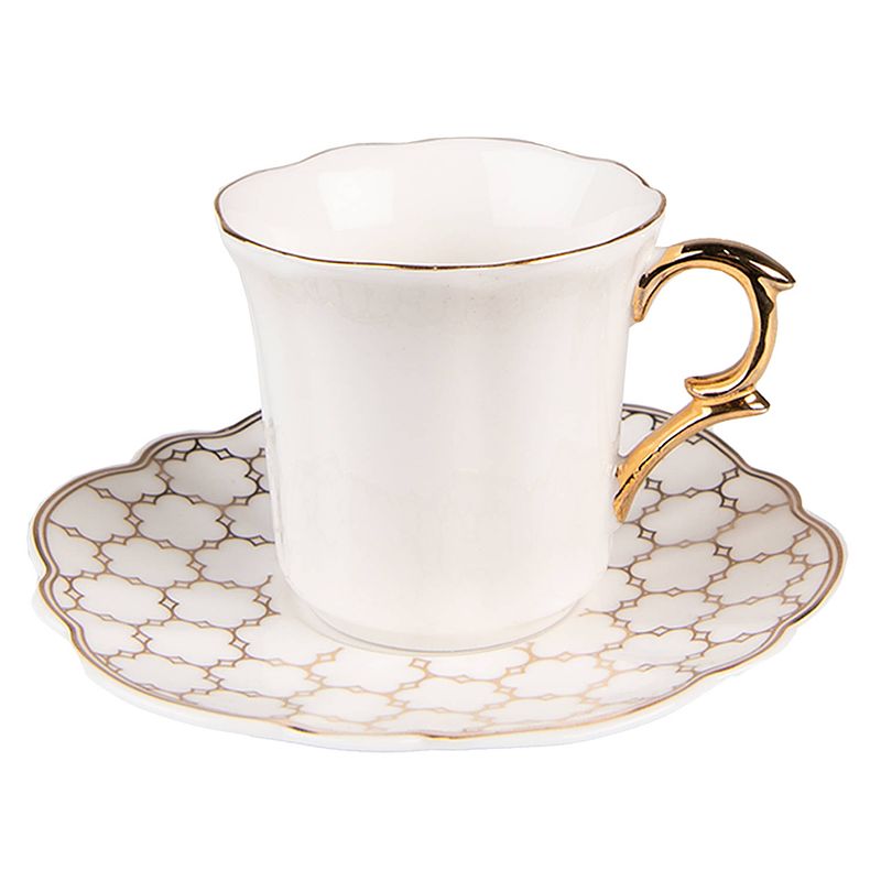 Foto van Clayre & eef kop en schotel 95 ml wit porselein servies cadeau voor haar cappuccino wit servies cadeau voor haar