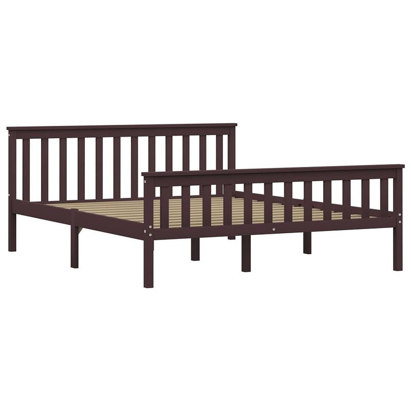 Foto van The living store massief grenenhouten bedframe - 208 x 168 x 82 cm - donkerbruin