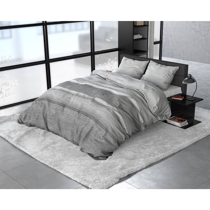 Foto van Sleeptime dekbedovertrek st fl stone stripe grey dekbedovertrek lits-jumeaux 240x220 + 2 - 60x70 cm