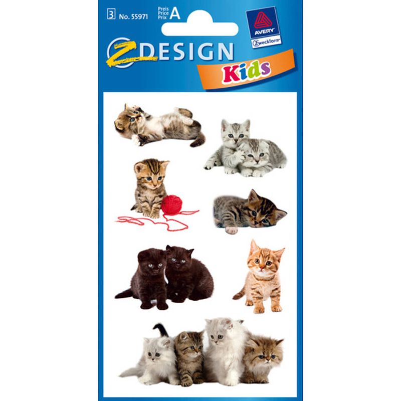 Foto van Papieretiket z-design kids pakje a 3 vel katten foto