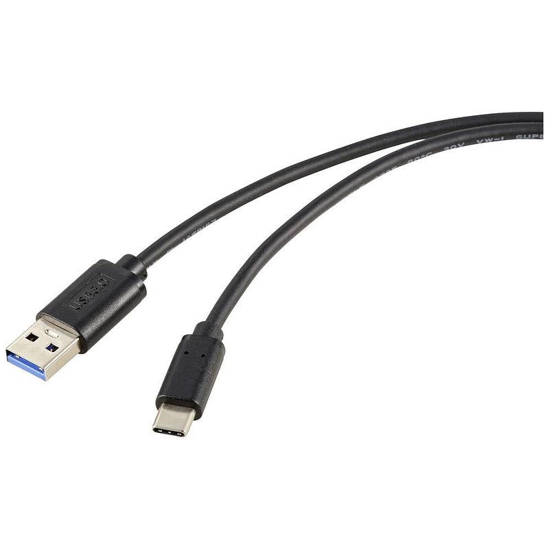 Foto van Renkforce usb-kabel usb 3.2 gen2 usb-c stekker, usb-a stekker 1.00 m zwart afscherming totaal rf-5720404