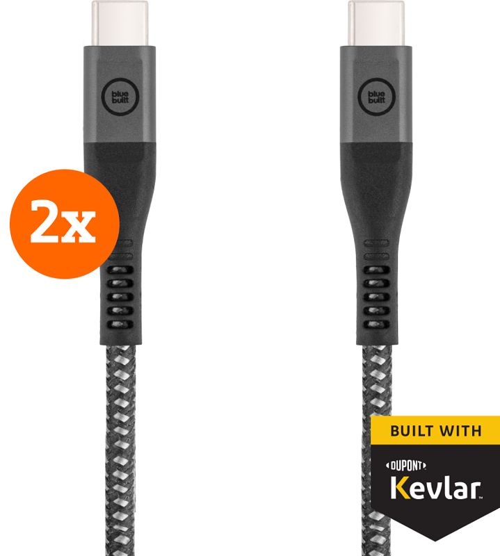 Foto van Bluebuilt usb c naar usb c kabel 1,5m kevlar zwart duo pack