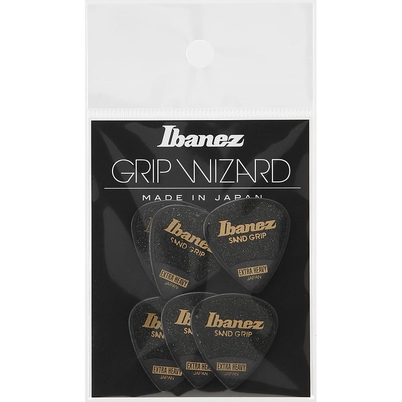 Foto van Ibanez ppa16xsgbk grip wizard sand grip plectrumset 6-pack extra heavy zwart