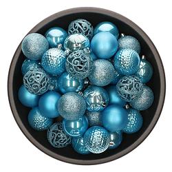 Foto van Decoris kerstballen - 37x - ijs blauw - 6 cm -kunststof - kerstbal