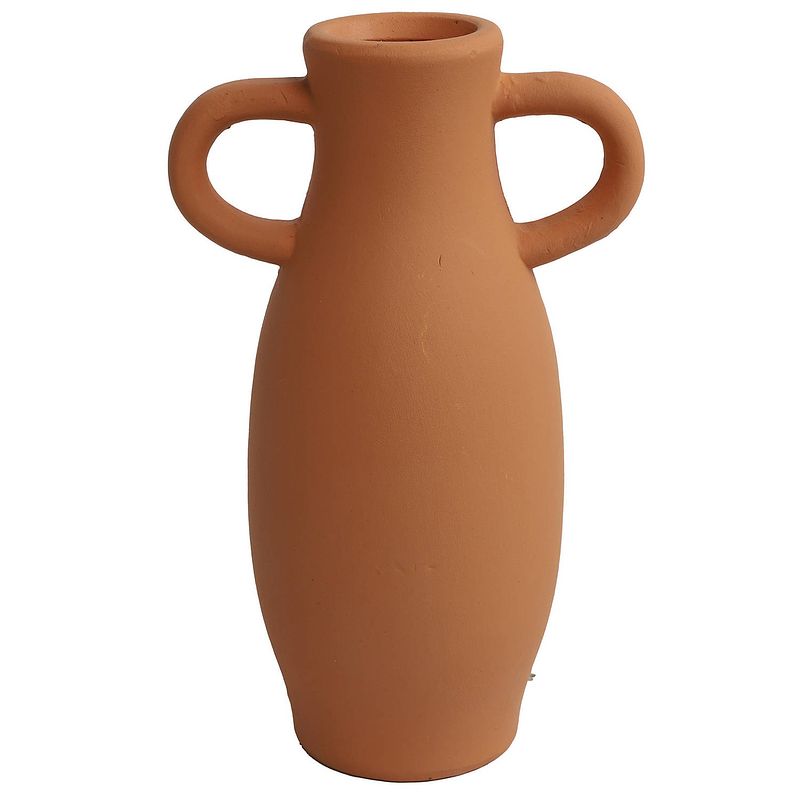 Foto van Decoratie amphora kruik of vaas - terracotta - d12 x h20 cm - smalle opening - vazen