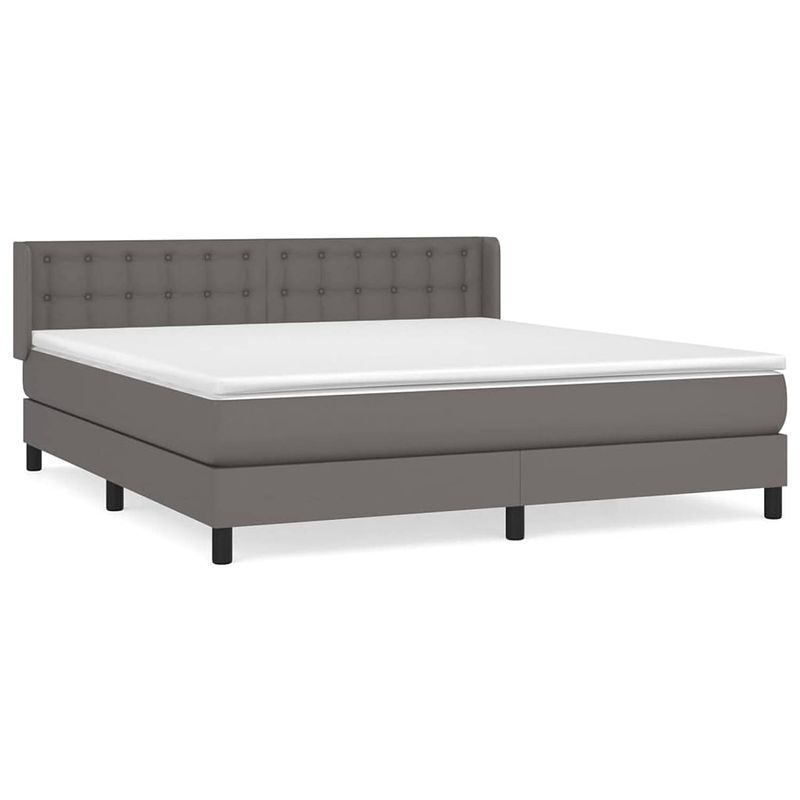 Foto van The living store boxspringbed - grijs kunstleer - 203x163x78/88 cm - verstelbaar hoofdbord - pocketvering matras -