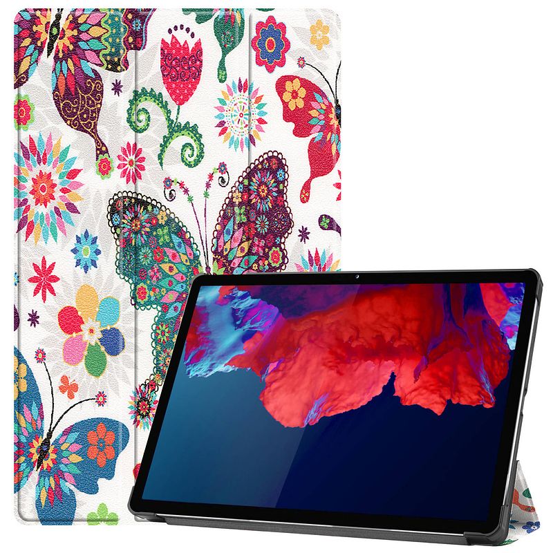 Foto van Basey lenovo tab p11 plus hoes case - lenovo tab p11 plus hoesje vlinder - lenovo tab p11 plus book case cover