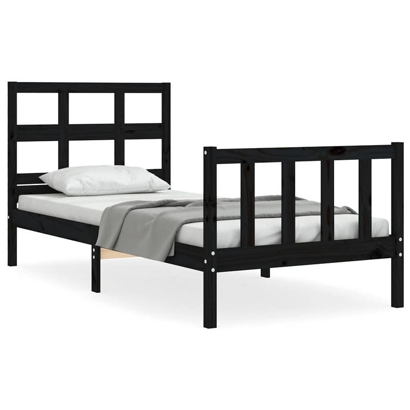 Foto van The living store massief grenenhouten bedframe - 195.5 x 95.5 x 100 cm - zwart