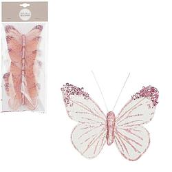 Foto van House of seasons kerst vlinders op clip - 6x stuks - roze/wit - 10 cm - kersthangers