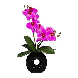 Foto van Kopu® kunstbloem lila orchidee 35 cm in zwarte vaas - phalenopsis