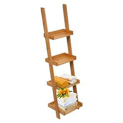 Foto van Orange85 handdoekladder - handdoekrek - badkamer - 4laags - 33x37.5x144.5cm - bruin - hout