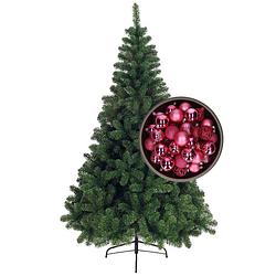 Foto van Bellatio decorations kunst kerstboom 240 cm met kerstballen fuchsia roze - kunstkerstboom