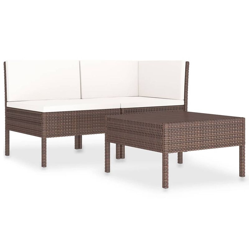 Foto van Vidaxl 3-delige loungeset met kussens poly rattan bruin