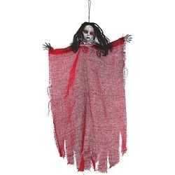 Foto van Halloween horror hangdecoratie spook/geest pop rood 60 cm - halloween poppen