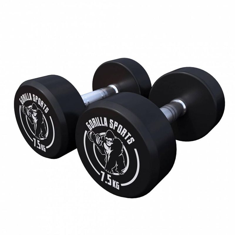 Foto van Gorilla sports dumbellset - halterset - 2 x 7,5 kg - gietijzer (rubber coating) - met logo