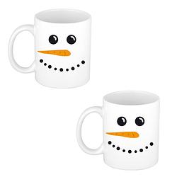 Foto van 2x stuks sneeuwpop kerstmok / kerstbeker wit 300 ml - bekers