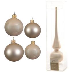 Foto van Glazen kerstballen pakket champagne glans/mat 38x stuks 4 en 6 cm met piek mat - kerstbal