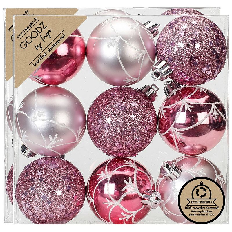 Foto van Inge christmas goodz kerstballen - 18x st- 6 cm - kunststof - roze - kerstbal