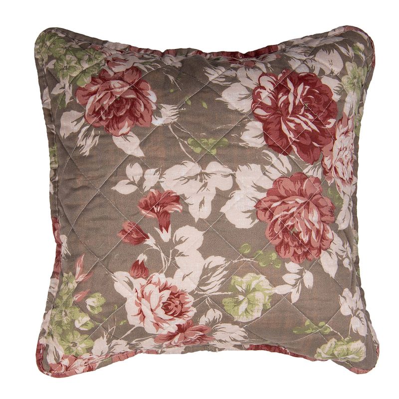 Foto van Clayre & eef kussenhoes 40*40 cm bruin polyester bloemen vierkant