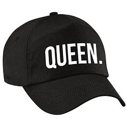 Foto van Queen pet / cap zwart met witte letters voor dames - verkleedhoofddeksels