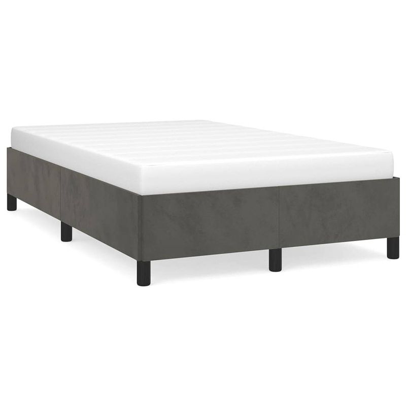 Foto van The living store bedframe donkergrijs stof - 203 x 123 x 35 cm - ondersteunende poten - multiplex lattenbodem